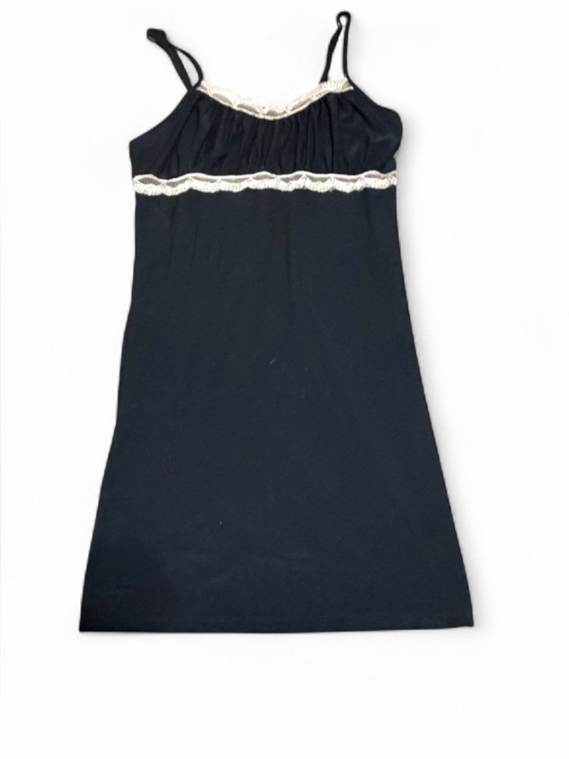 Vintage Gilligan & O'malley Black Lace Trim Chemise Nightgown